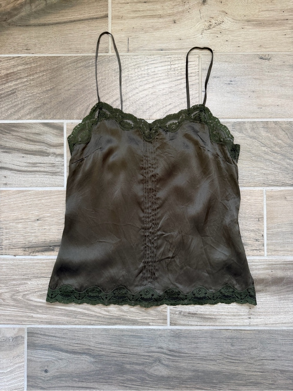 Vintage Libertine for Target silk dark green cami lace trim small fairy grunge